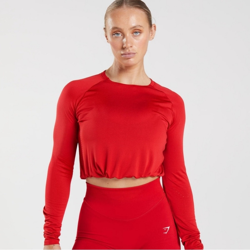 Gymshark Sweat Seamless Long Sleeve Crop Top - Salsa Red